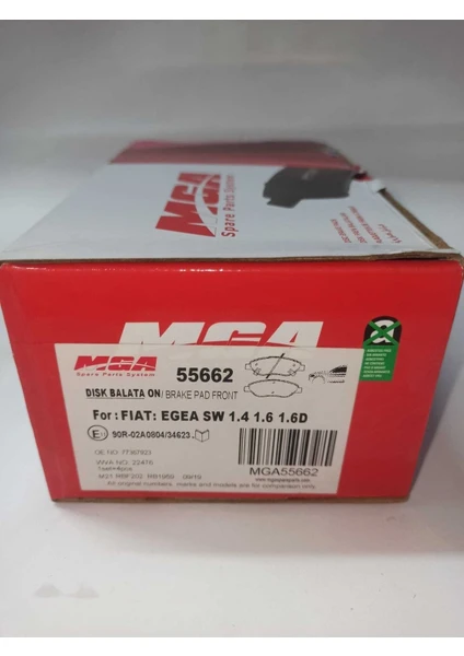 Mga ÖN FREN BALATASI Fıat: Egea 1.4 1.6 1.3d 1.6d 15- /